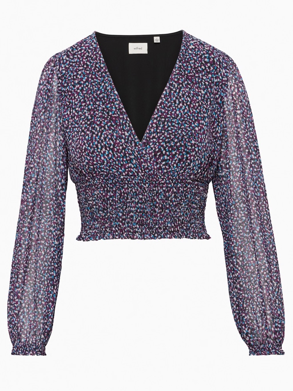 Aritzia Wilfred Wistful Blouse Size L Ruffled Chiffon Long Sleeve V Neck